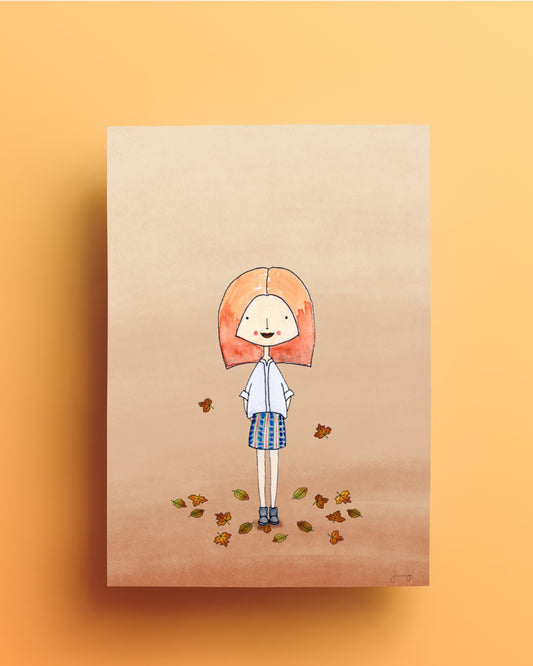 Portrait of a Girl in Autumn - Original Illustration - Art Print