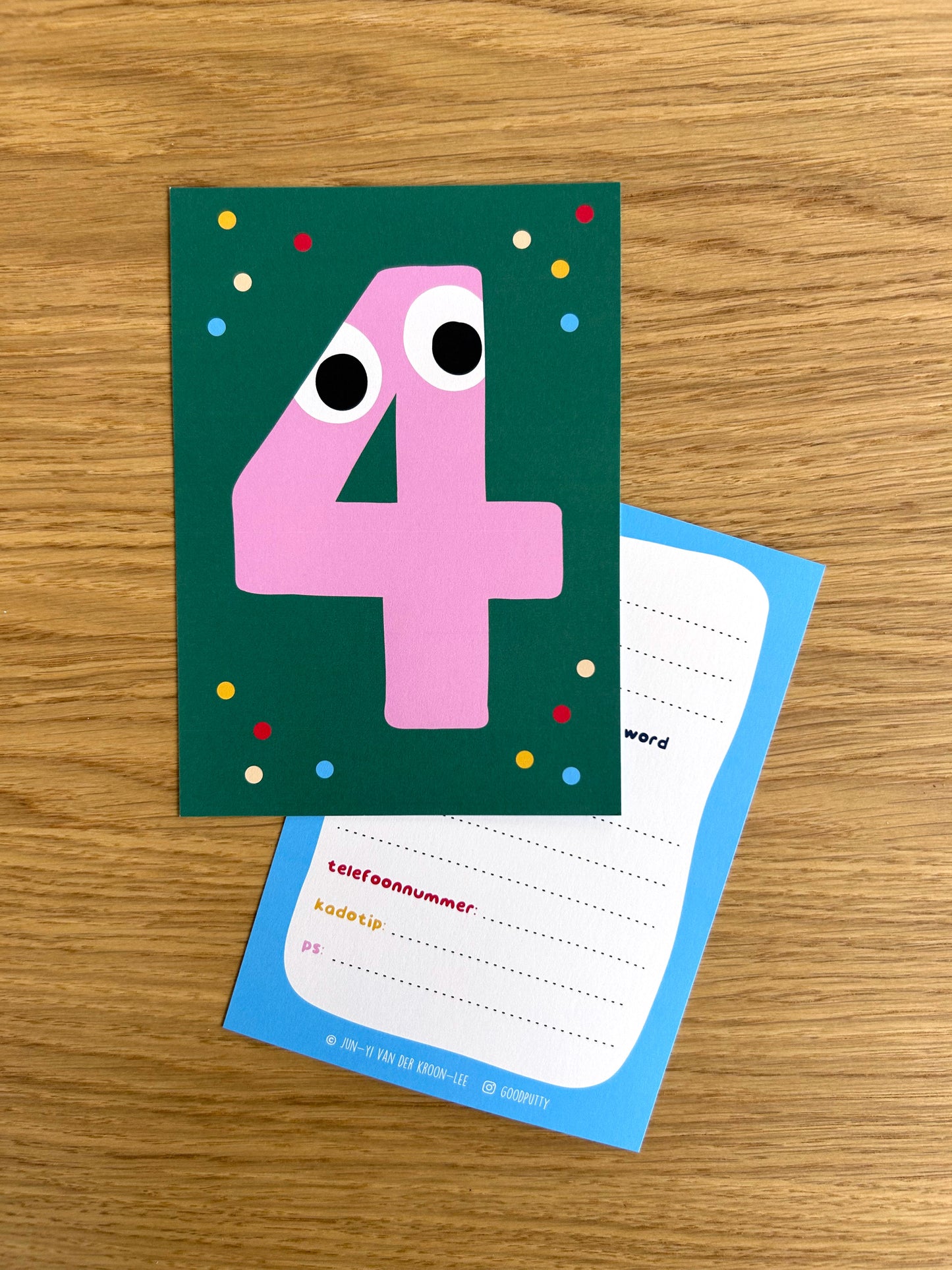 Playful Birthday Party Set – Number 4 Invite Pack + Cake Topper