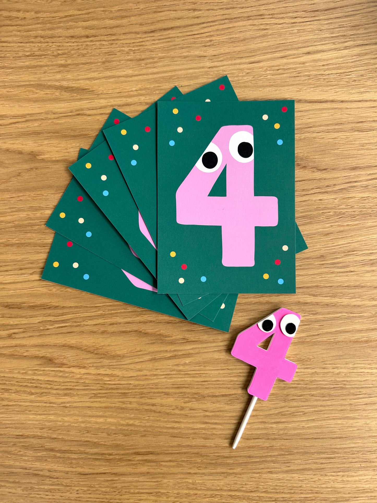 Playful Birthday Party Set – Number 4 Invite Pack + Cake Topper