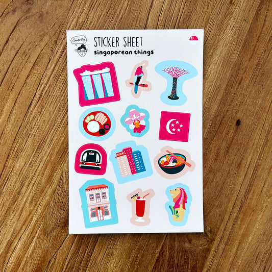 Singaporean Culture Sticker Sheet – Hand-Drawn & Whimsical - For Travel & Stationery Lovers
