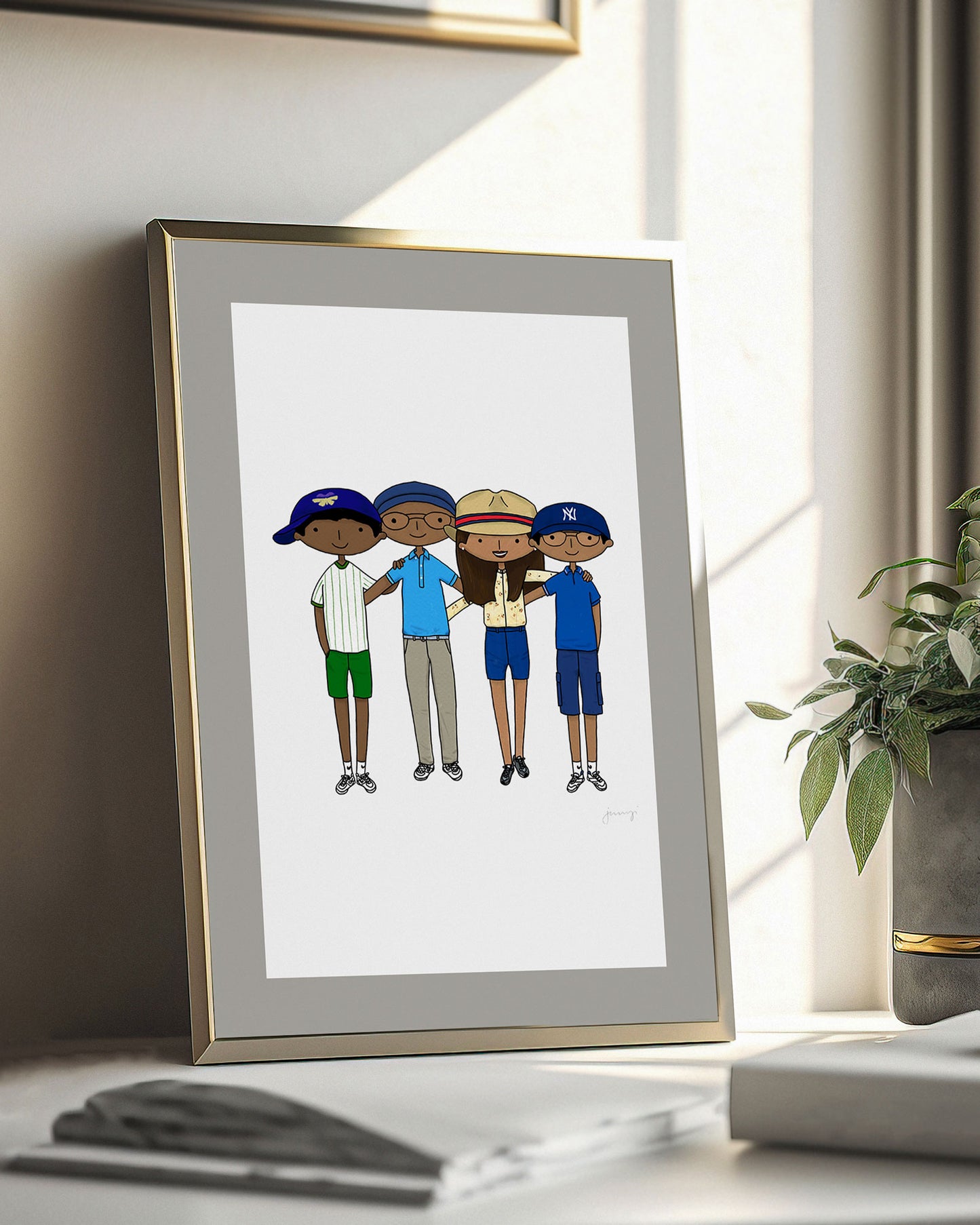 Personalised Hand-Drawn Digital Portrait (4 people)