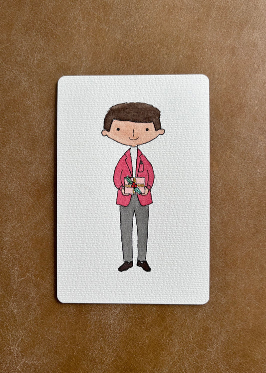 A Christmas-themed watercolour portrait that can be personalised with the customer's face and hair