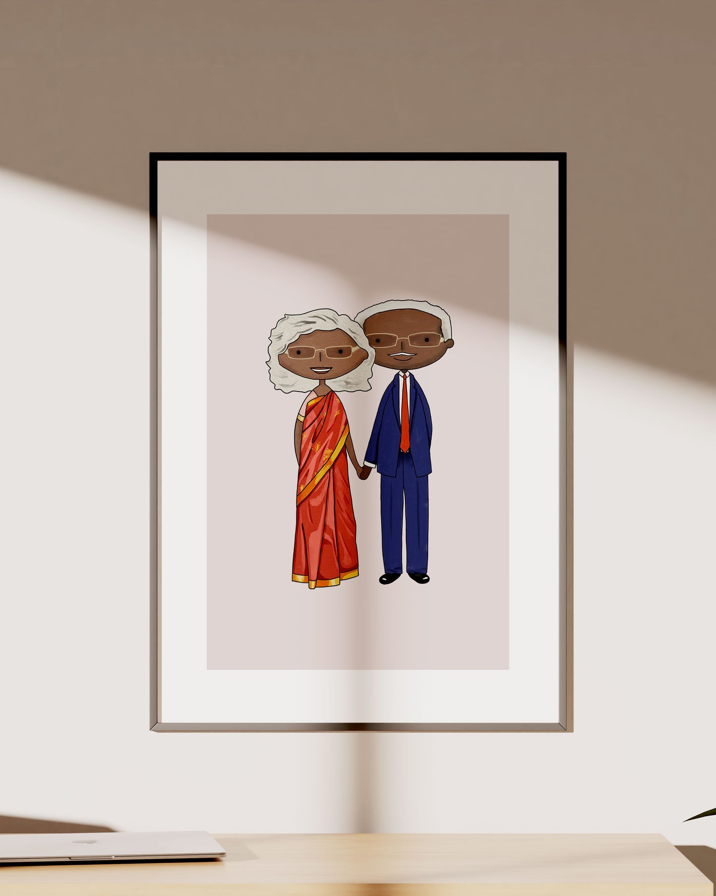 Art print of a digital custom portrait featuring two people who celebrated their wedding anniversary