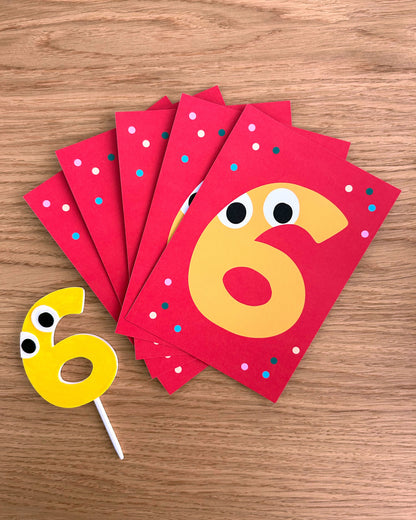 6th Birthday Cake Topper & Invitations – Bright & Quirky Number Design