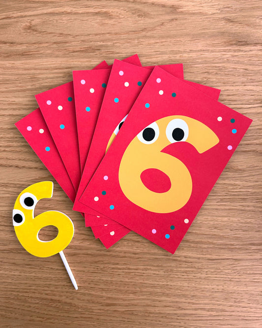[Ships mid-August] Playful Birthday Party Set – Number "6" Invite Pack + Cake Topper