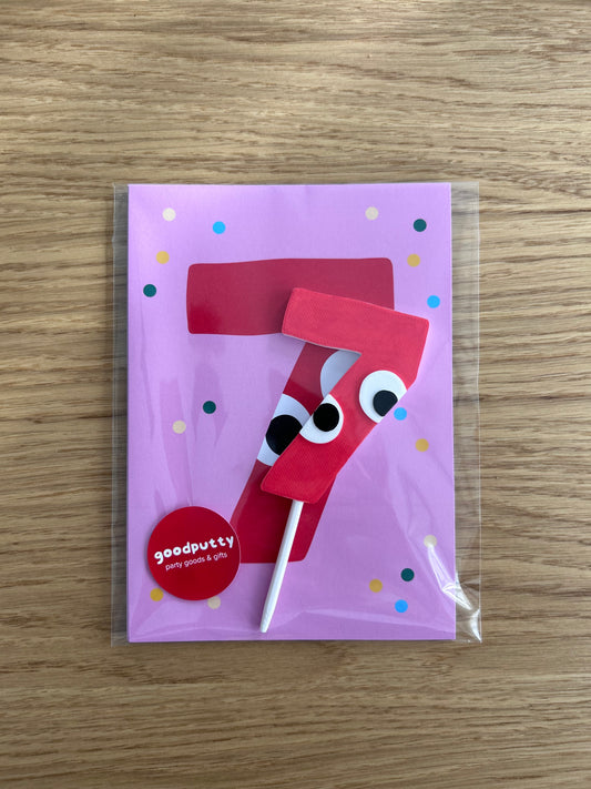 7th Birthday Party Set – Number "7" Invite Pack + Cake Topper