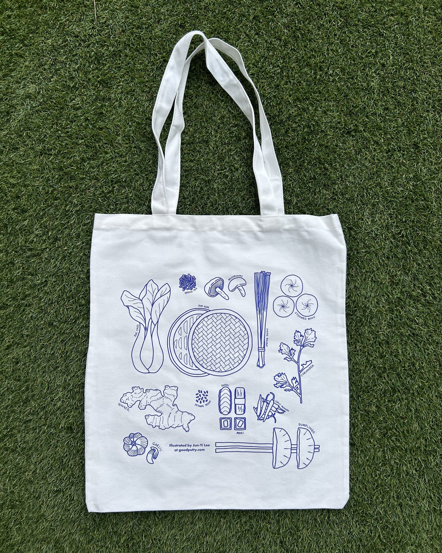 Illustrated Food Tote Bag – Hand-Drawn Asian Ingredients Design