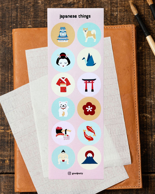 Japanese Culture Sticker Sheet – Hand-Drawn & Whimsical - For Travel & Stationery Lovers
