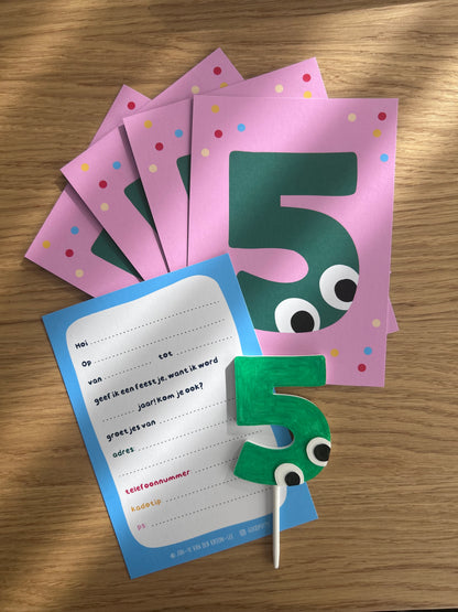 5th Birthday Cake Topper & Party Invitations – Fun Number Design
