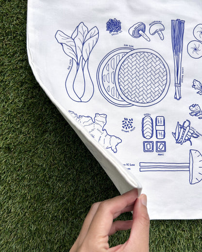Illustrated Food Tote Bag – Hand-Drawn Asian Ingredients Design