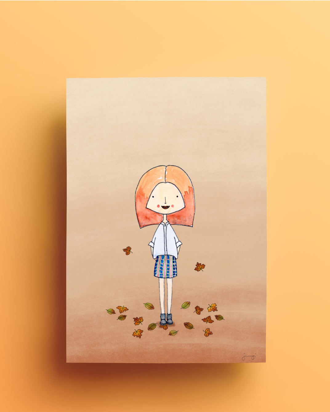 Portrait of a Girl in Autumn - Original Illustration - Art Print