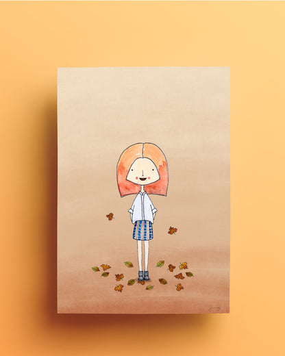 Portrait of a Girl in Autumn - Original Illustration - Art Print