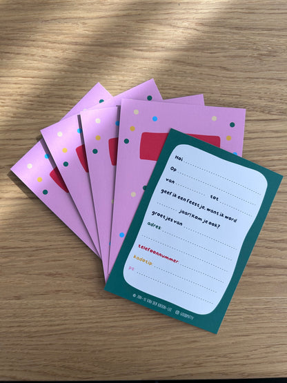 7th Birthday Party Set – Invites + Cake Topper