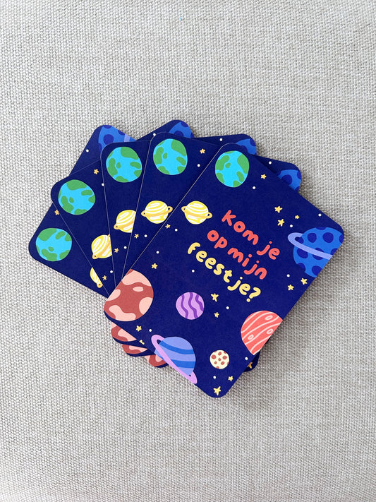 Space Themed Kids Party Invitations – Set of 5 – Fun & Colourful Designs for Birthday Parties