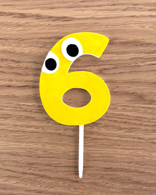 Playful Number "6" Cake Topper – Hand-Painted Birthday Decoration
