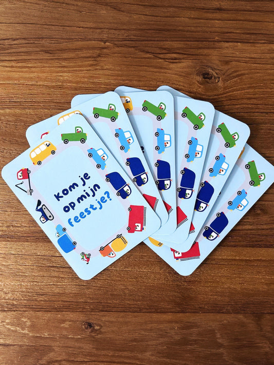 Vehicle Themed Kids Party Invitations – Set of 5 – Fun & Colourful Designs for Birthday Parties