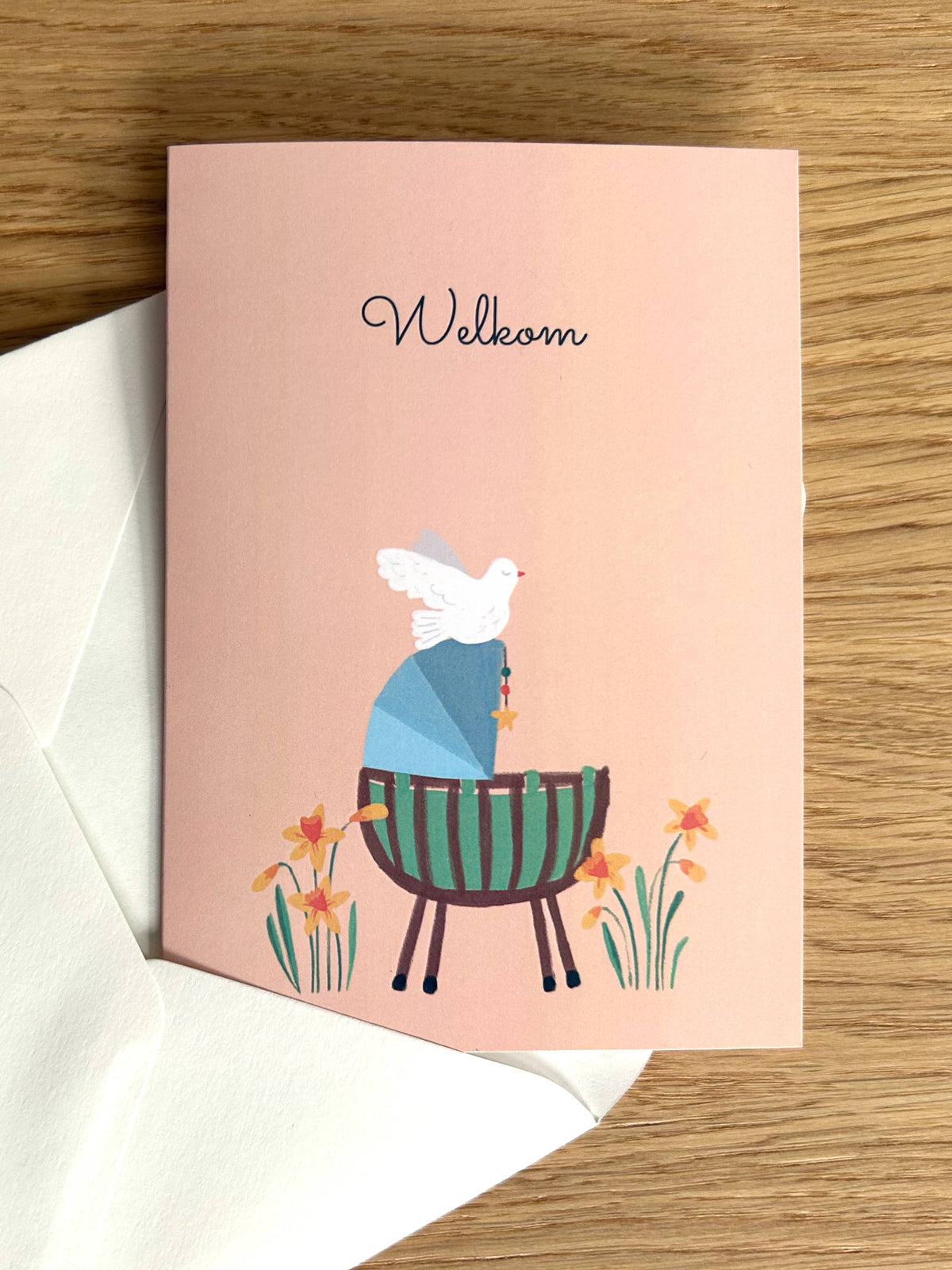 Welcome Baby - Original Illustration with Crib and Dove