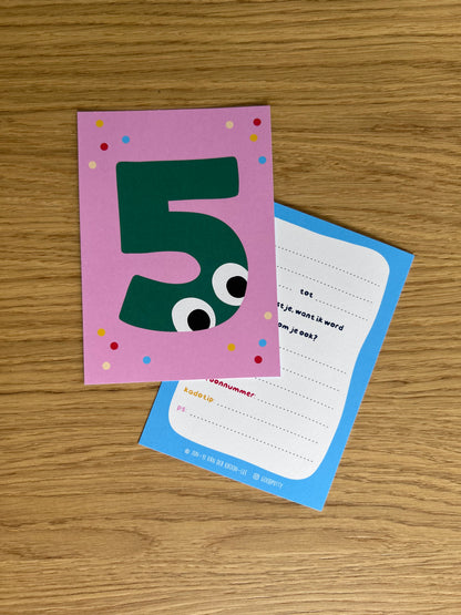 5th Birthday Cake Topper & Party Invitations – Fun Number Design