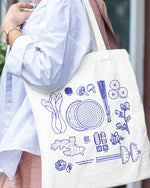 Illustrated Food Tote Bag – Hand-Drawn Asian Ingredients Design