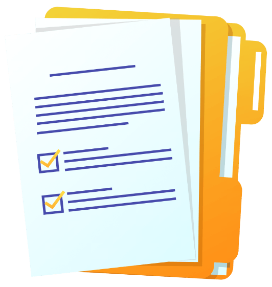 Orange folder with a document featuring checkboxes on a transparent background