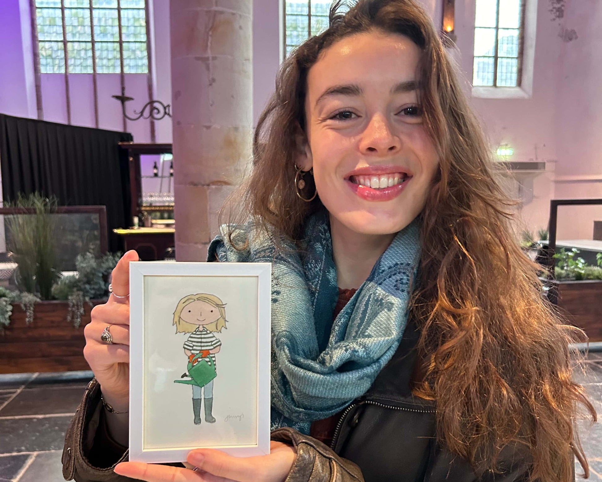 Customer of a live painting session for the Garden Lover portrait