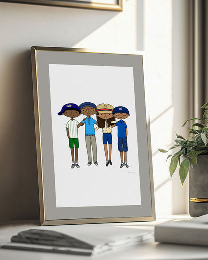 Personalised Hand-Drawn Digital Portrait (4 people)