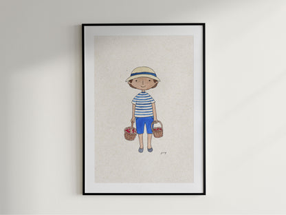 Strawberry Boy Art Print – Original Watercolour Illustration