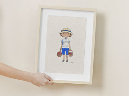 Strawberry Boy Art Print – Original Watercolour Illustration