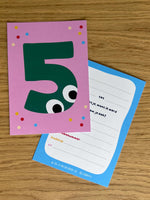 5th Birthday Cake Topper & Party Invitations (Set of 5)