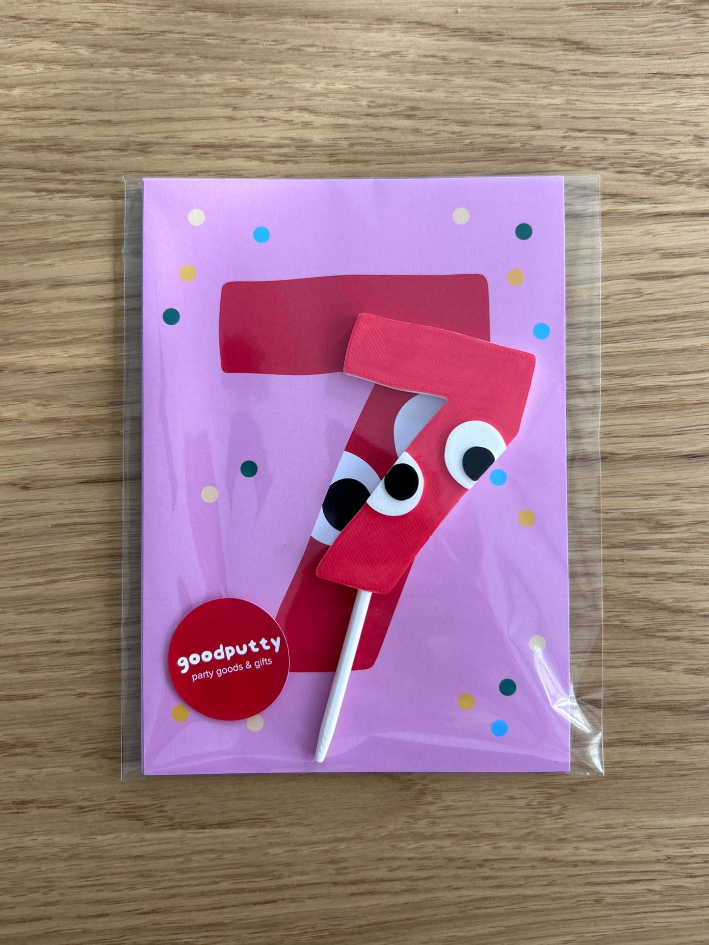 Set of birthday invitations for a 7 year old party with cake topper