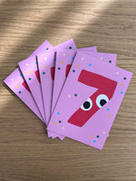 7th Birthday Party Set – 5 Invites + Cake Topper