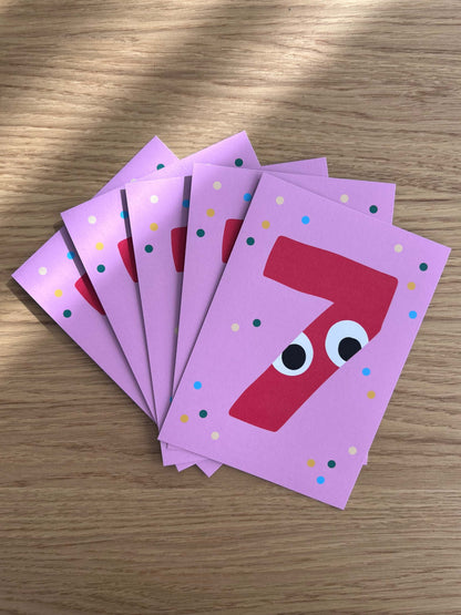 A set of 5 birthday invitation cards for 7 year olds