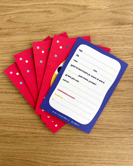 Set of 5 birthday party invitations for a six year old party