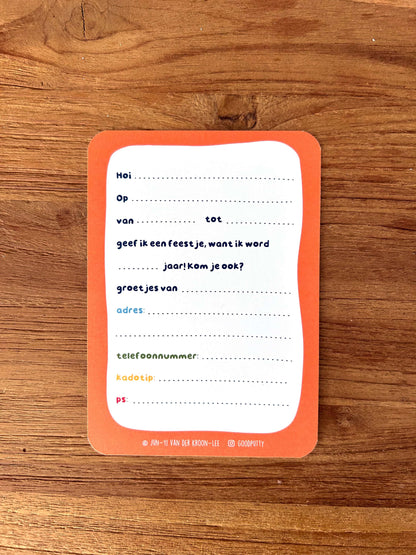 Kids birthday party invitation with text to fill in