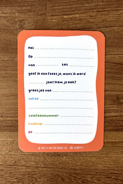 Birthday party invitation card with text fields