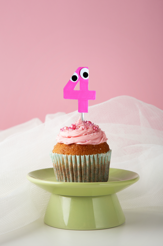[Ships mid-August] Playful Number 4 Cake Topper – Hand-Painted Birthday Decoration
