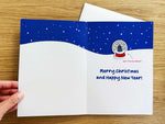 Christmas Card with Snowglobe Iron-On Patch – A5 Greeting Card with Mini Keepsake