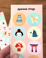 Stickervel Japanse cultuur – met de hand getekend en speels – voor liefhebbers van reizen en schrijfwaren