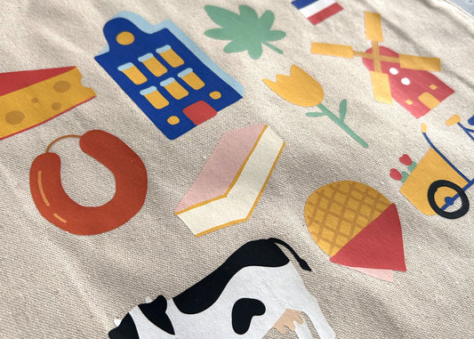 Dutch Culture Tote Bag – Hand-Drawn Holland Icons | 100% Cotton Reusable Shopper