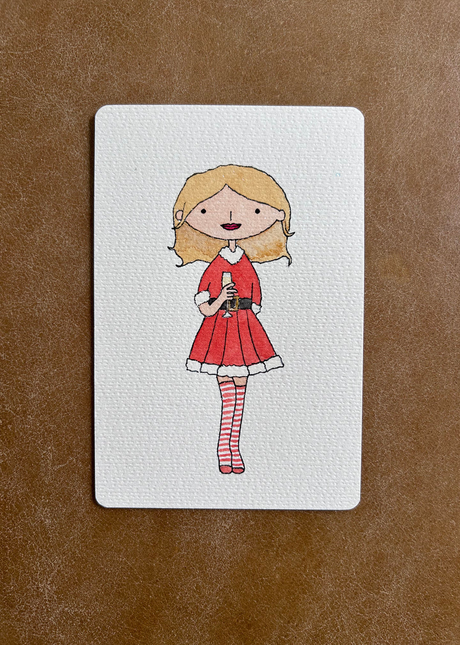 A Christmas-themed watercolour portrait that can be personalised with the customer's face and hair