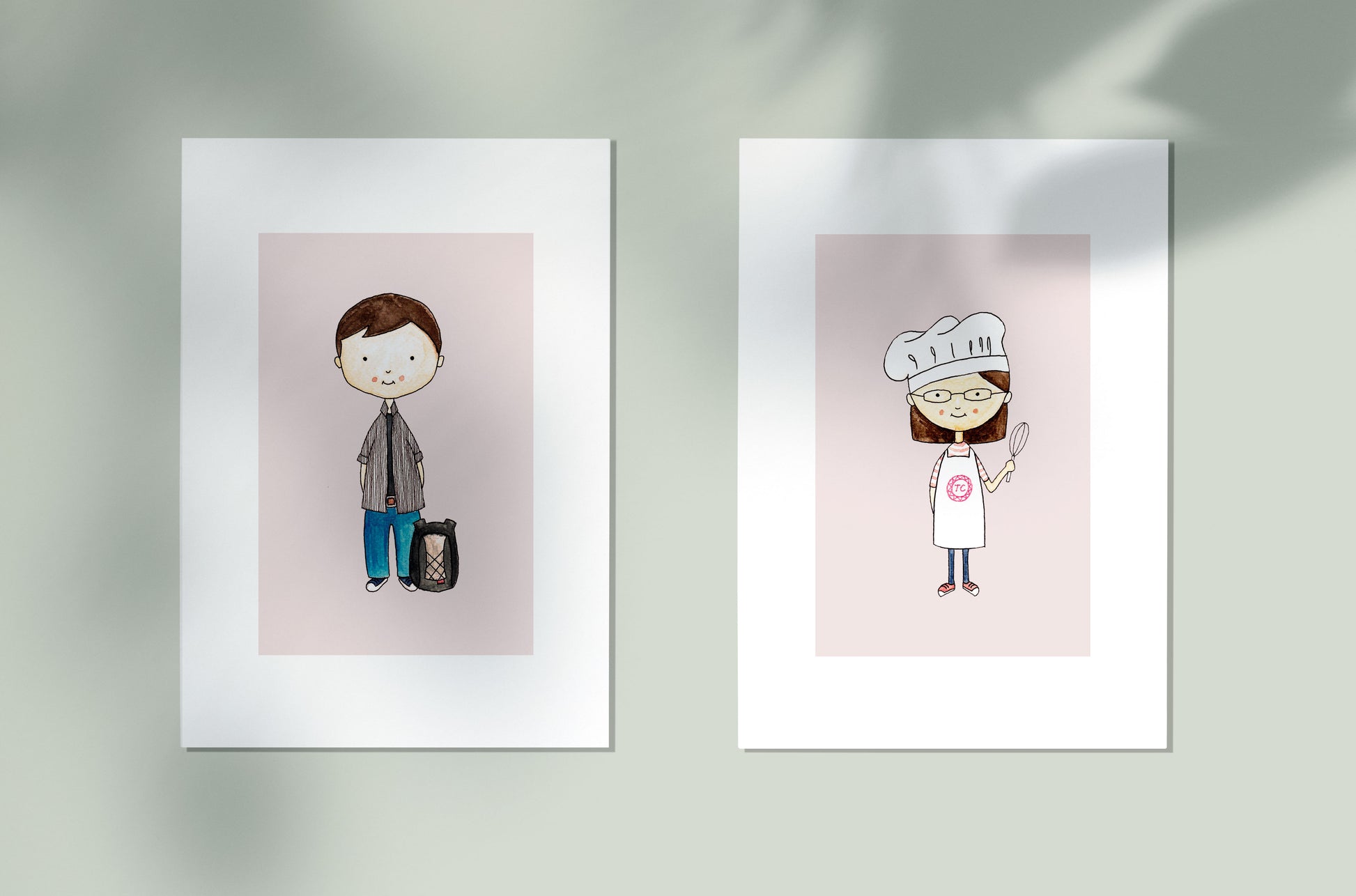 Image showing two solo portraits done in watercolour