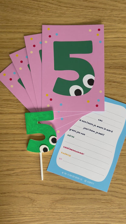 5th Birthday Cake Topper & Party Invitations – Fun Number Design